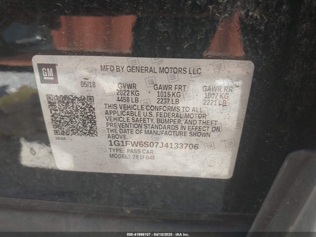 41996107 :رقم المزاد ، 1G1FW6S07J4133706 vin ، 2018 Chevrolet Bolt Ev Lt مزاد بيع
