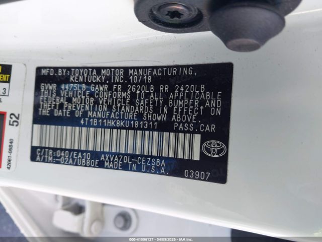 4T1B11HK8KU181311 Toyota CAMRY SE