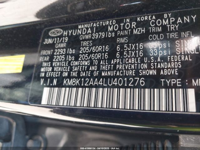 KM8K12AA4LU401276 Hyundai Kona Se