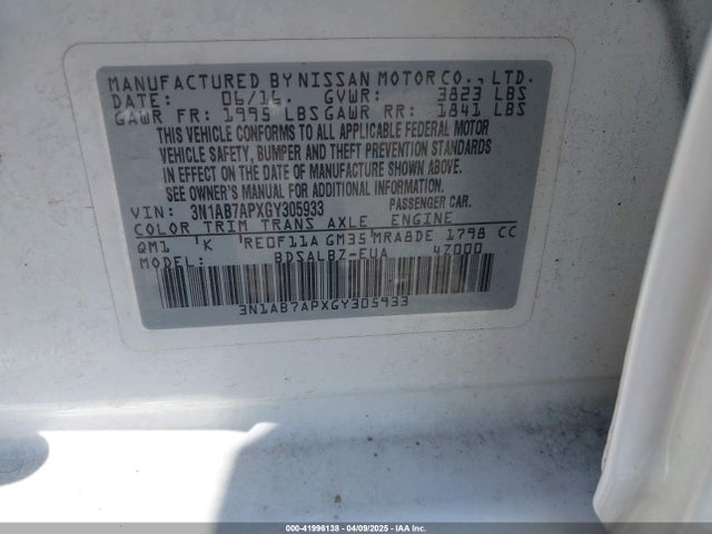 3N1AB7APXGY305933 Nissan SENTRA S