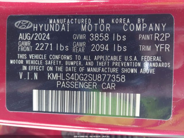 KMHLS4DG2SU877358 Hyundai Elantra Sel Convenience