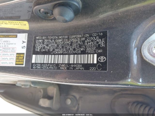 JTDKARFU6G3009928 Toyota Prius Three