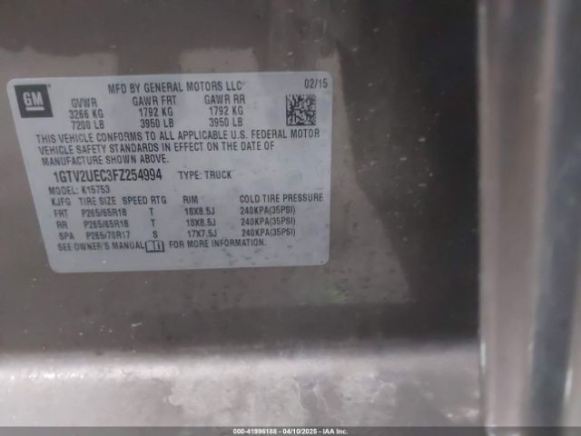 1GTV2UEC3FZ254994 GMC Sierra 1500 Sle