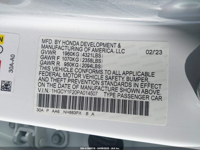 1HGCY1F20PA014507 Honda ACCORD LX