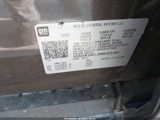 1GNSKGKL2MR411444 Chevrolet l87 - di dfm, alum, gen 5