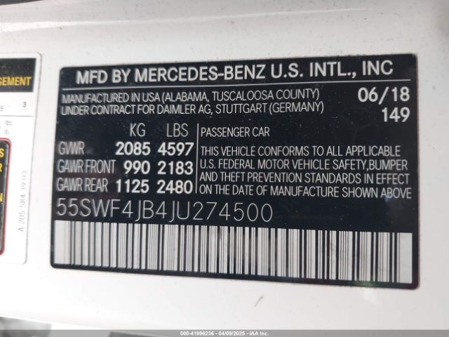 55SWF4JB4JU274500 Mercedes-Benz C 300
