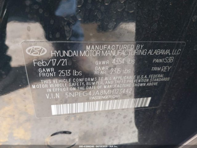 5NPEG4JA8MH123442 Hyundai SONATA SE