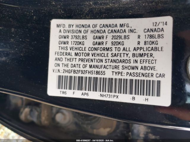 2HGFB2F92FH518655 Honda Civic Ex-l