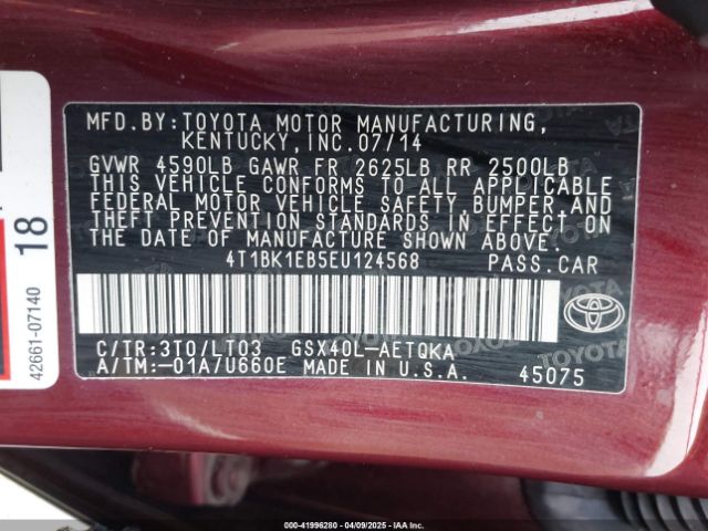 4T1BK1EB5EU124568 Toyota Avalon Xle Touring