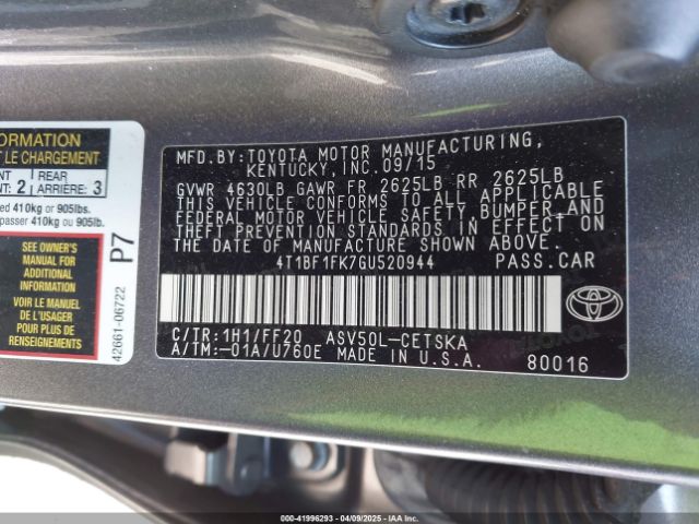 4T1BF1FK7GU520944 Toyota CAMRY SE