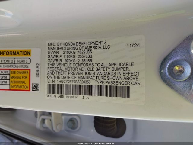 1HGCY2F79SA020350 Honda Accord Hybrid Sport-l
