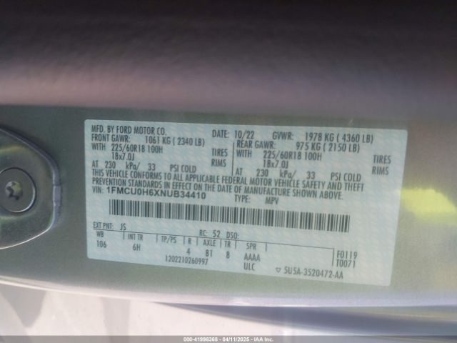 1FMCU0H6XNUB34410 Ford ESCAPE SEL