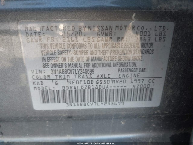 3N1AB8CV7LY245699 Nissan Sentra Sv Xtronic Cvt