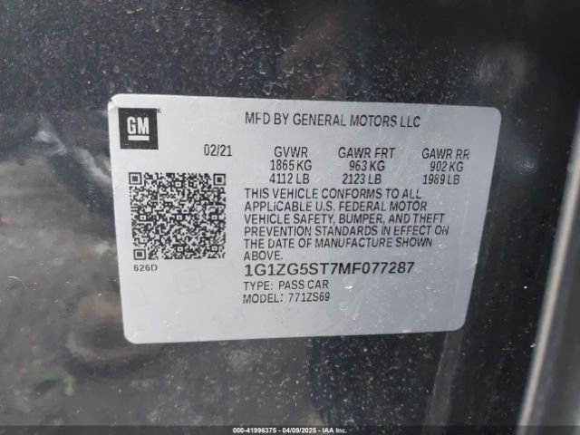 2021 CHEVROLET MALIBU 1G1ZG5ST7MF077287 Photo 8