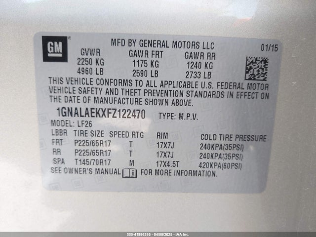 1GNALAEKXFZ122470 Chevrolet EQUINOX LS