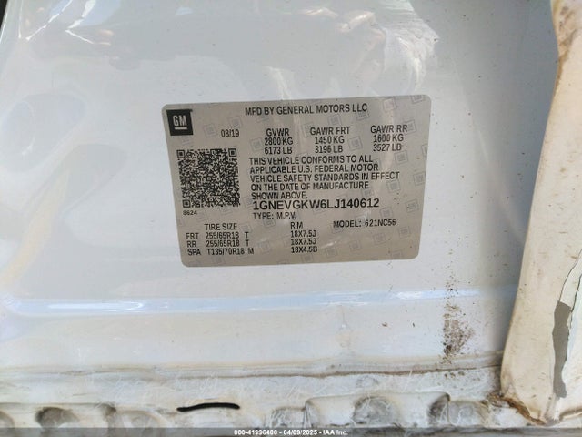 1GNEVGKW6LJ140612 Chevrolet Traverse Awd Lt Cloth