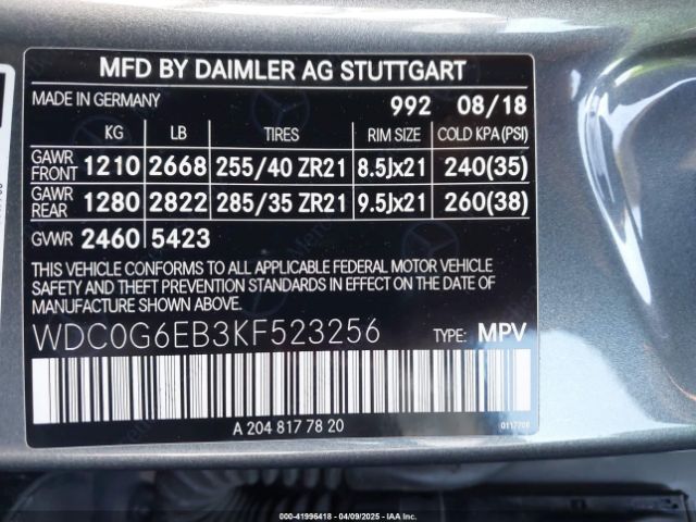 WDC0G6EB3KF523256 Mercedes-Benz Amg Glc 43 4matic