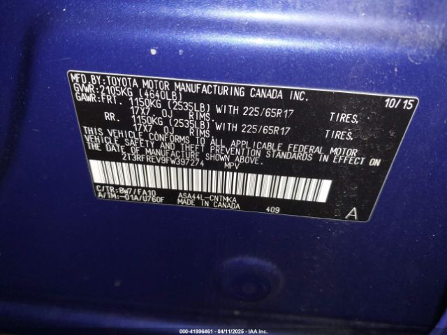 2T3RFREV9FW397274 Toyota Rav4 Xle