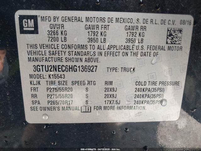 3GTU2NEC6HG136927 GMC Sierra 1500 Slt