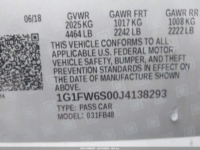 1G1FW6S00J4138293 Chevrolet BOLT EV LT