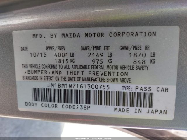 JM1BM1W71G1300755 Mazda Mazda3 I Touring