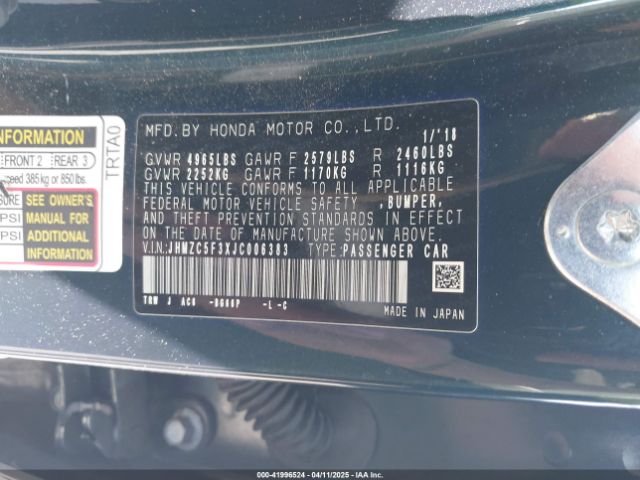 JHMZC5F3XJC006383 Honda Clarity Plug-in Hybrid Touring