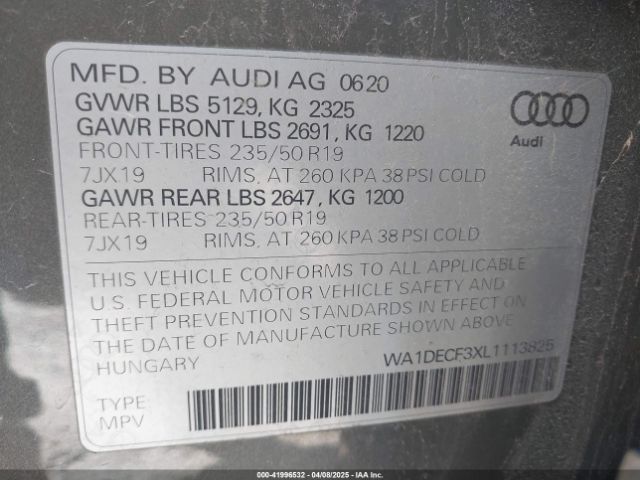 WA1DECF3XL1113825 Audi Q3 Premium 45 Tfsi S Line Quattro Tiptronic