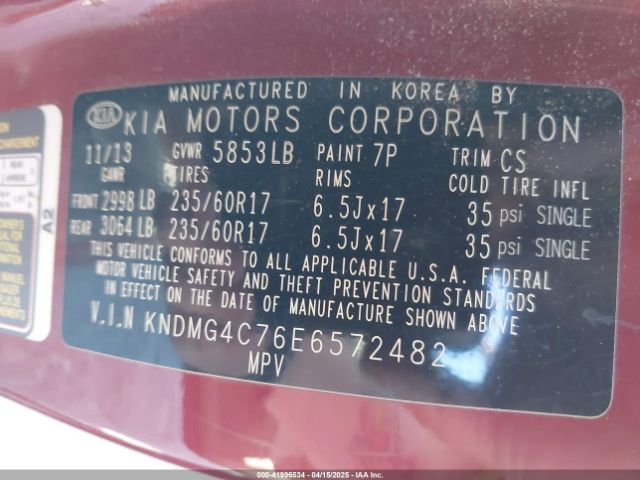 KNDMG4C76E6572482 KIA SEDONA LX