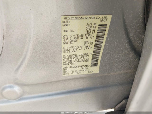 1N6AA1E62JN502207 Nissan 2018