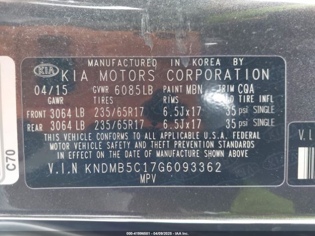 KNDMB5C17G6093362 KIA SEDONA LX