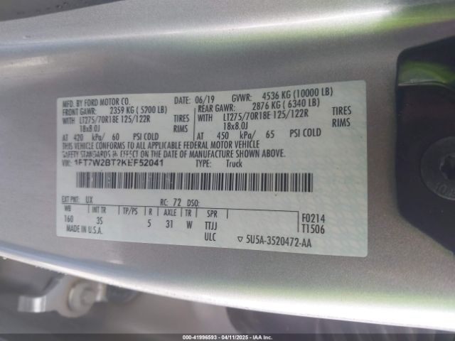 1FT7W2BT2KEF52041 Ford F-250 Xlt