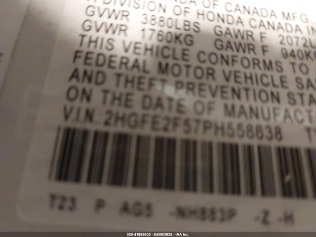 2HGFE2F57PH558638 Honda Civic Sport