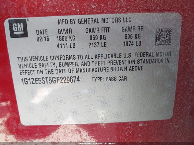 1G1ZE5ST5GF229674 Chevrolet MALIBU 1LT