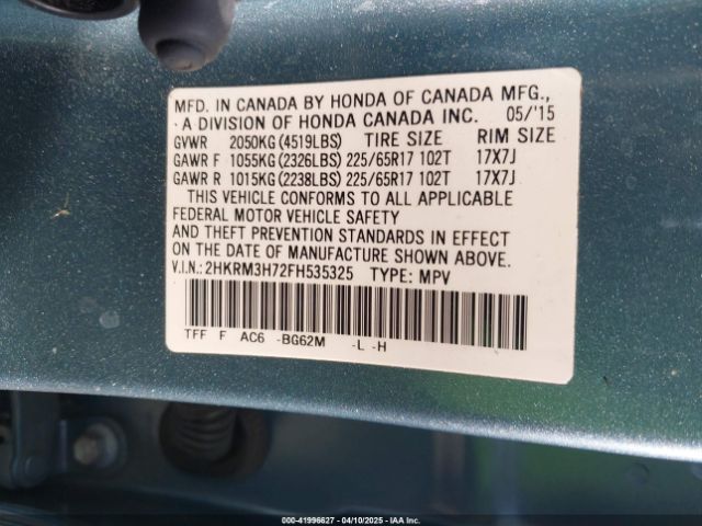2HKRM3H72FH535325 Honda Cr-v Ex-l