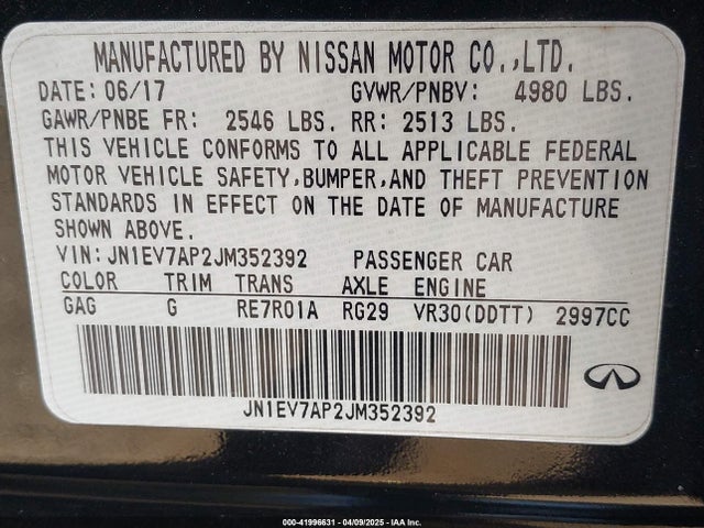 JN1EV7AP2JM352392 Infiniti Q50 3.0t Luxe