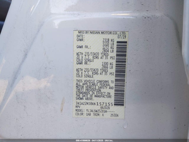 Nissan Murano Platinum 2019 5N1AZ2MJ8KN157155 Image 9