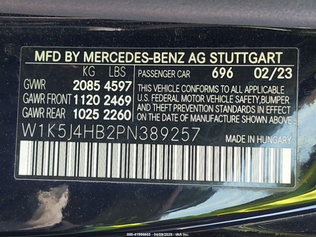 W1K5J4HB2PN389257 Mercedes-Benz Cla 250 Coupe 4matic