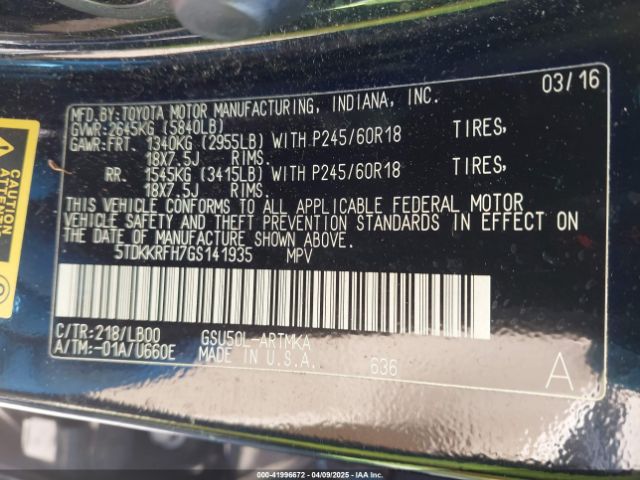 5TDKKRFH7GS141935 Toyota Highlander Xle V6