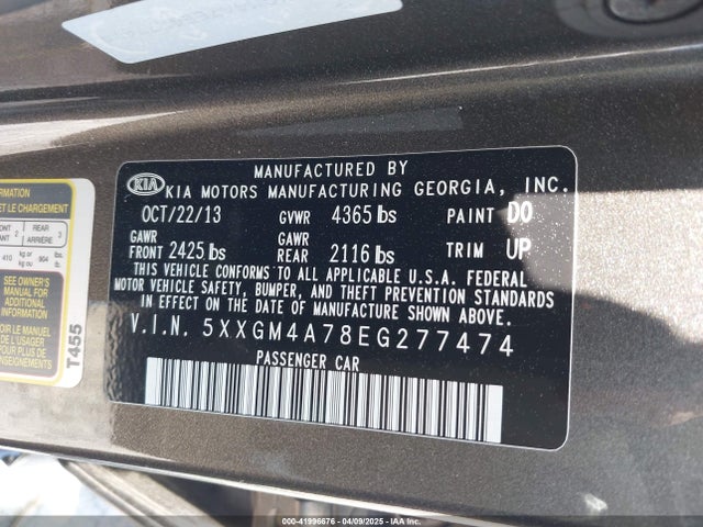 5XXGM4A78EG277474 KIA Optima Lx