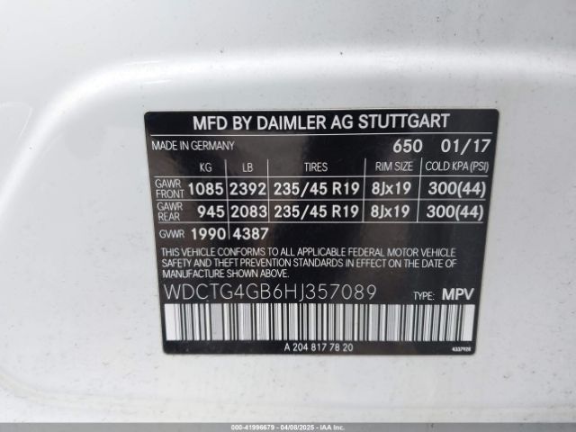 WDCTG4GB6HJ357089 Mercedes-Benz Gla 250 4matic