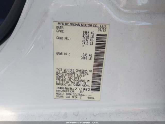 1N4BL4BV9KC237982 Nissan Altima 2.5 S