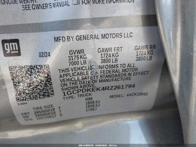 1GCPDKEK4RZ261794 Chevrolet Silverado 1500 4wd  Short Bed Lt With 2fl