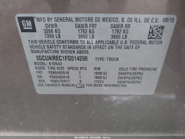 2015 CHEVROLET SILVERADO 1500 3GCUKREC1FG514298 Photo 8