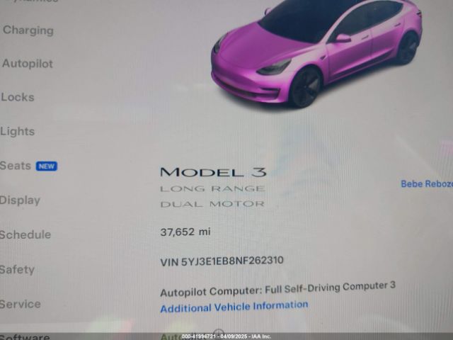 5YJ3E1EB8NF262310 Tesla Model 3 Long Range Dual Motor All-wheel Drive