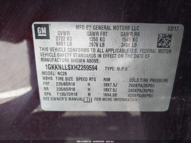 1GKKNLLSXHZ269594 GMC Acadia Sle-2