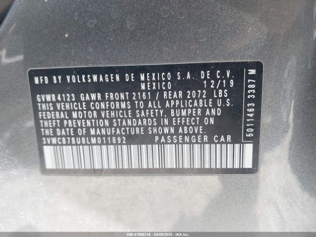 3VWCB7BU8LM011892 Volkswagen Jetta 1.4t R-line/1.4t S/1.4t Se