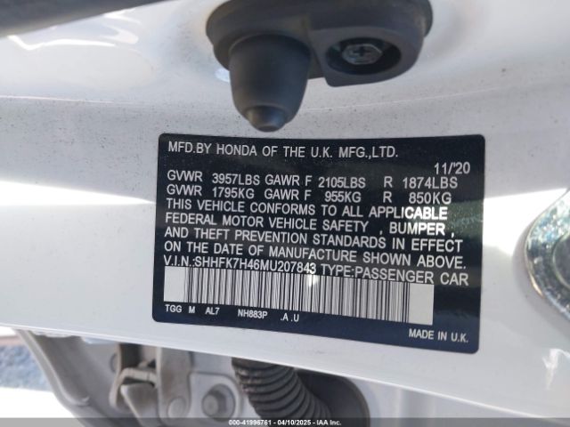 SHHFK7H46MU207843 Honda Civic Sport