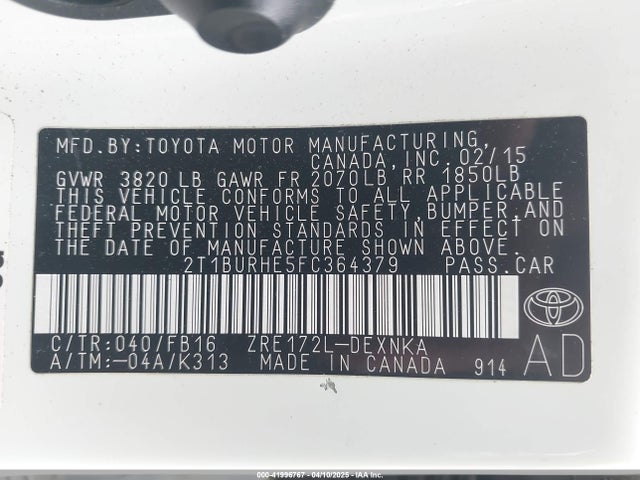 Toyota COROLLA LE 2015 2T1BURHE5FC364379 Image 9