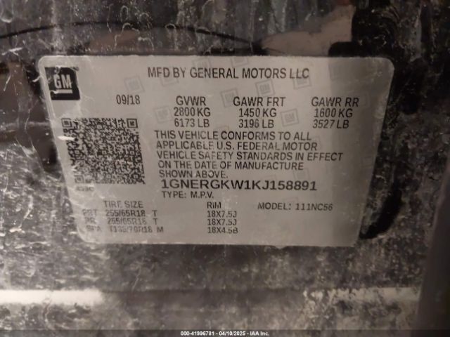 1GNERGKW1KJ158891 Chevrolet Traverse 1lt