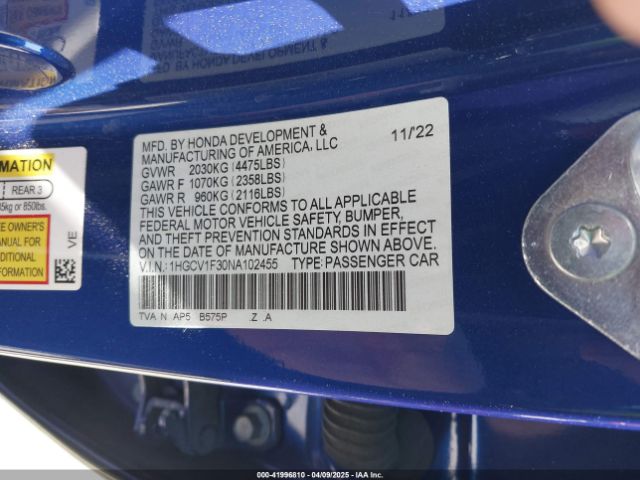 1HGCV1F30NA102455 Honda Accord Sport